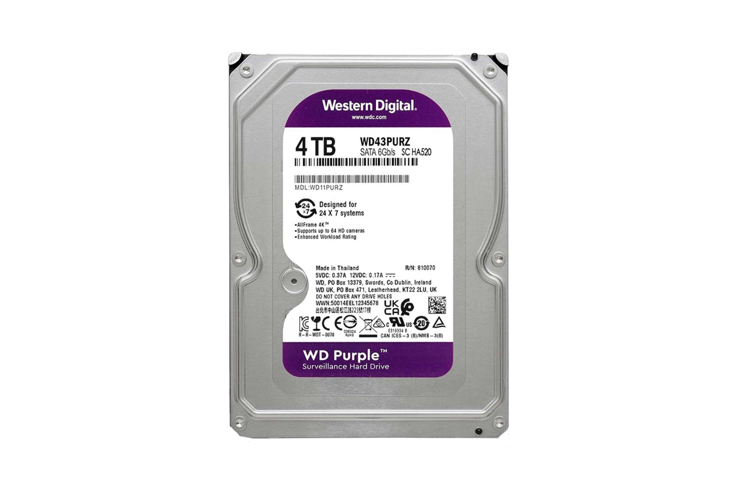 Western Digital WD Purple 4TB Interne Festplatte WD43PURZ 3,5 Zoll HDD SATA3