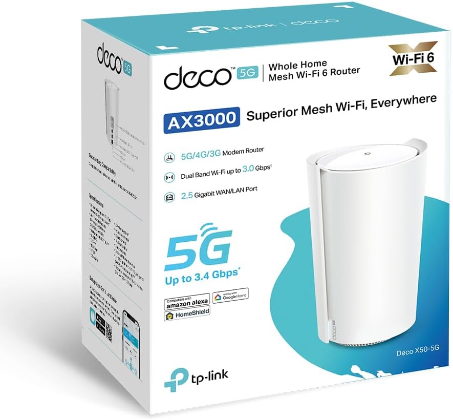 TP-LINK Deco X50-5G LTE WLAN Router Wi-Fi 6 AX3000 3G/4G/5G for up to 232 m²