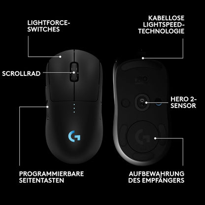 Logitech G PRO 2 LIGHTSPEED kabellose Gaming-Maus 44K-DPI-Sensor & USB-C-Ladef.