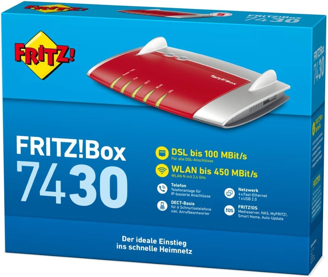 AVM FRITZ!Box 7430 VDSL/ADSL2+ Router WLAN WiFi 450 MBit/s 2,4 GHz 4-Port-Switch