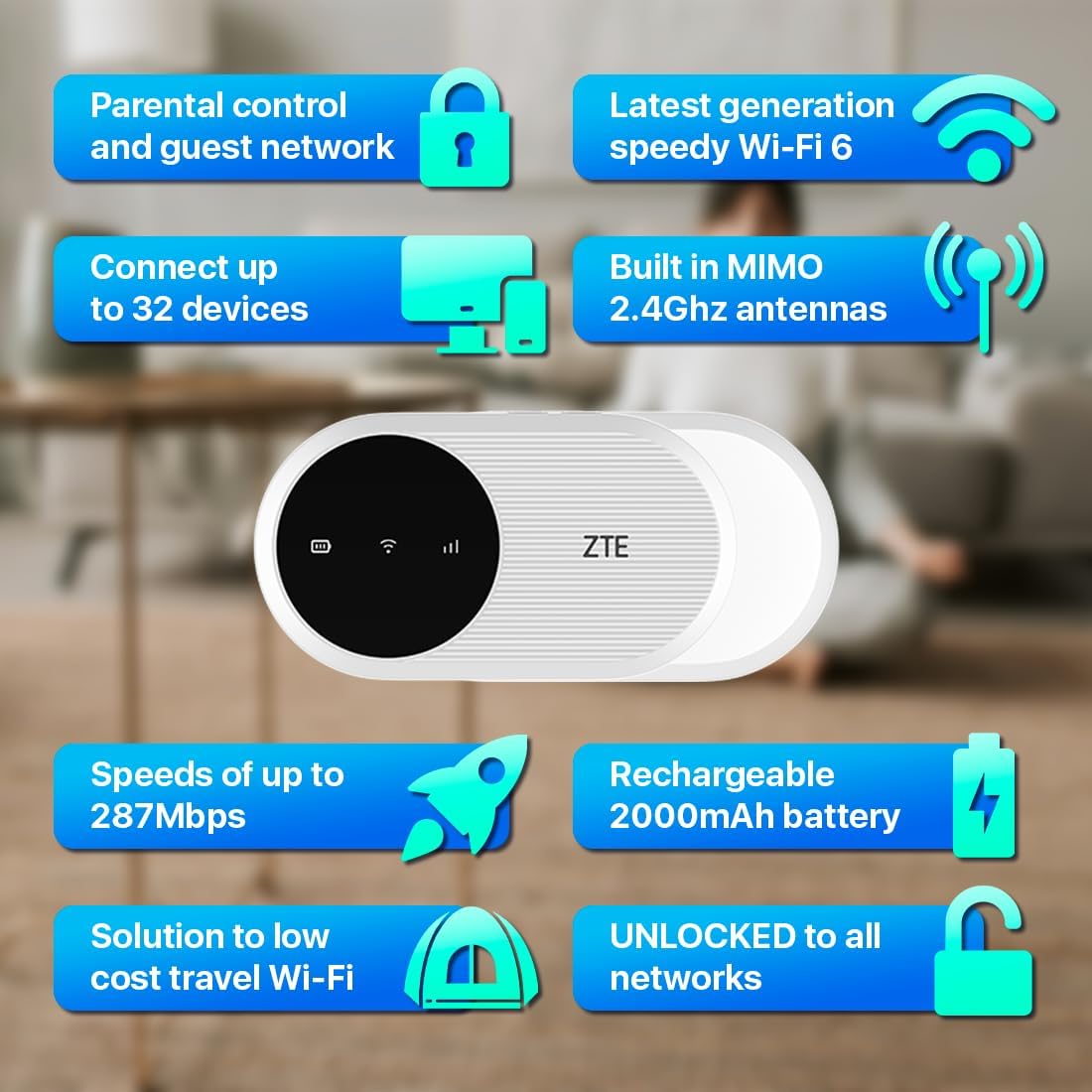 ZTE U10 Mobiler Router Hotspot 4G WiFi CAT4  287Mbps für bis zu 32 Geräte