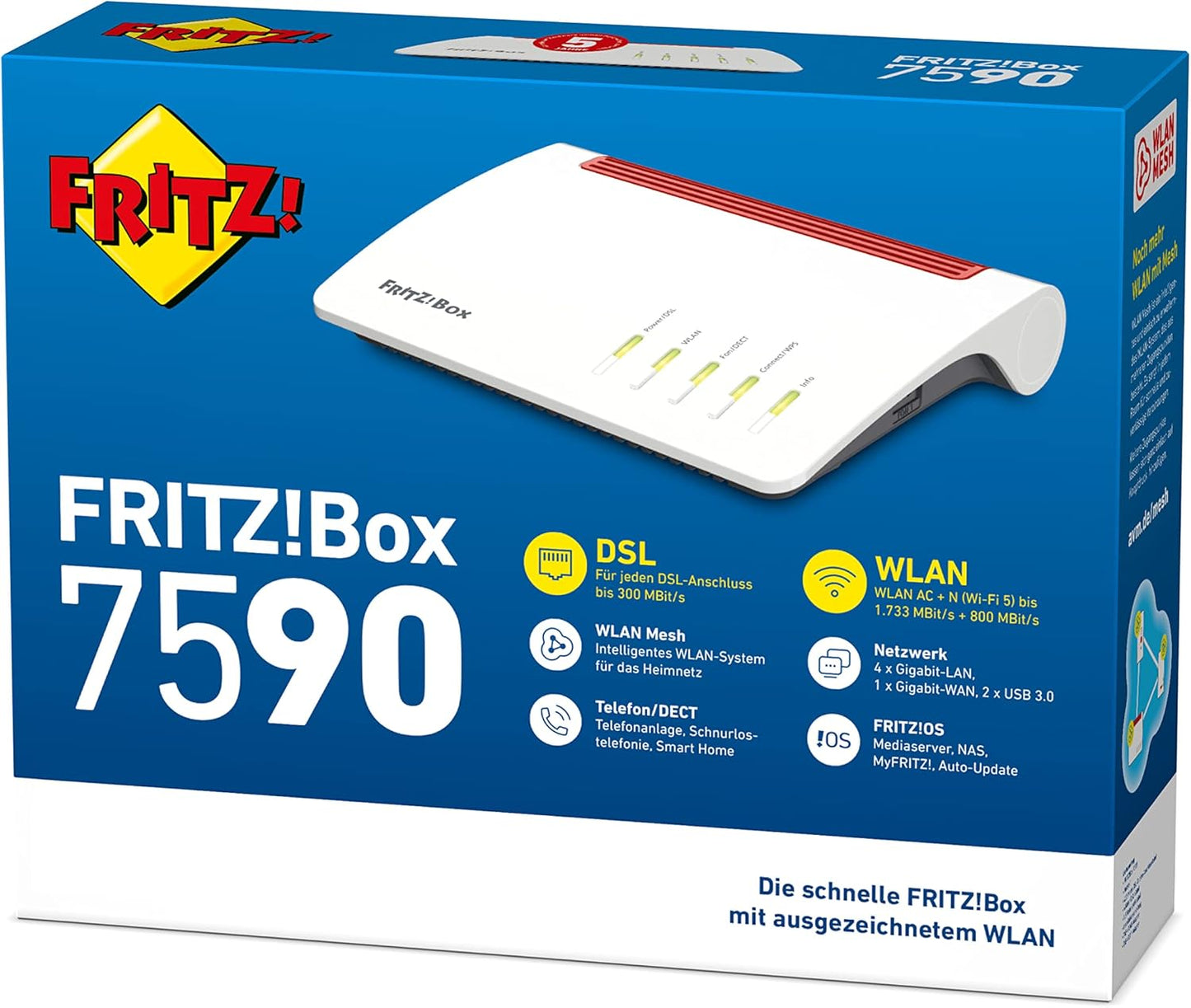 AVM FRITZ!Box 7590 WLAN Router (DSL/VDSL,1.733 MBit/s (5GHz) & 800 MBit/s