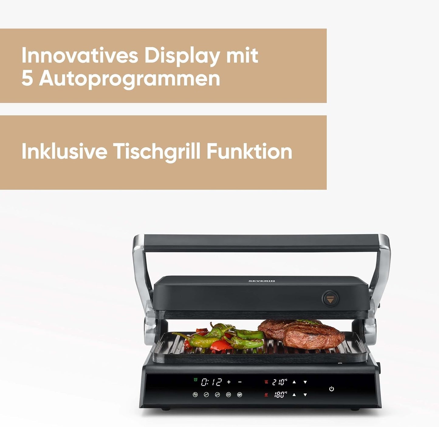 SEVERIN Sevini Comfort Kontaktgrill für Fleisch/Fisch/Gemüse - fettfreies Grillen