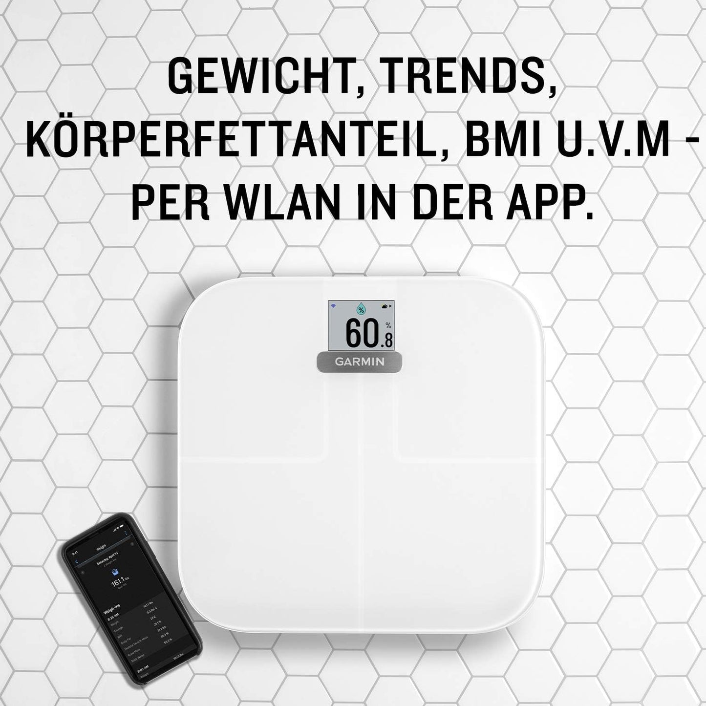 Garmin Index S2 Smart Scale Personenwaage mit Garmin Connect App - WLAN
