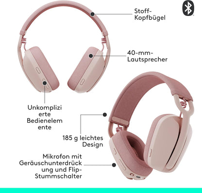 Logitech Zone Vibe 100 Bluetooth Headset - kabellose Over-Ear-Kopfhörer - Rosa