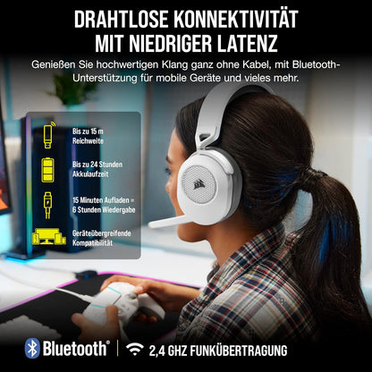 Corsair HS65 Wireless Gaming Headset Bluetooth Dolby 7.1-Surround-Sound - White