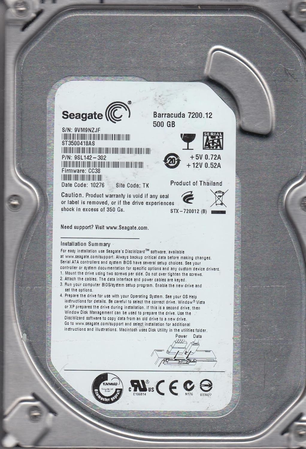 Seagate Barracuda 500GB Interne Festplatte ST3500418AS 3,5 Zoll HDD SATA2