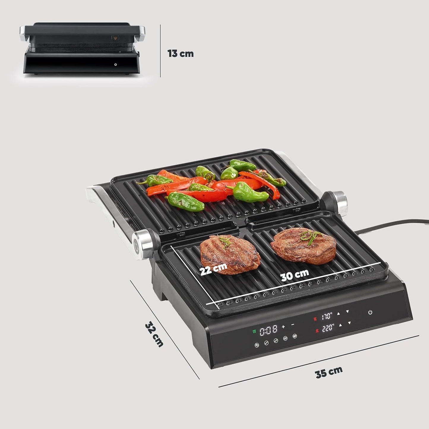 SEVERIN Sevini Comfort Kontaktgrill für Fleisch/Fisch/Gemüse - fettfreies Grillen