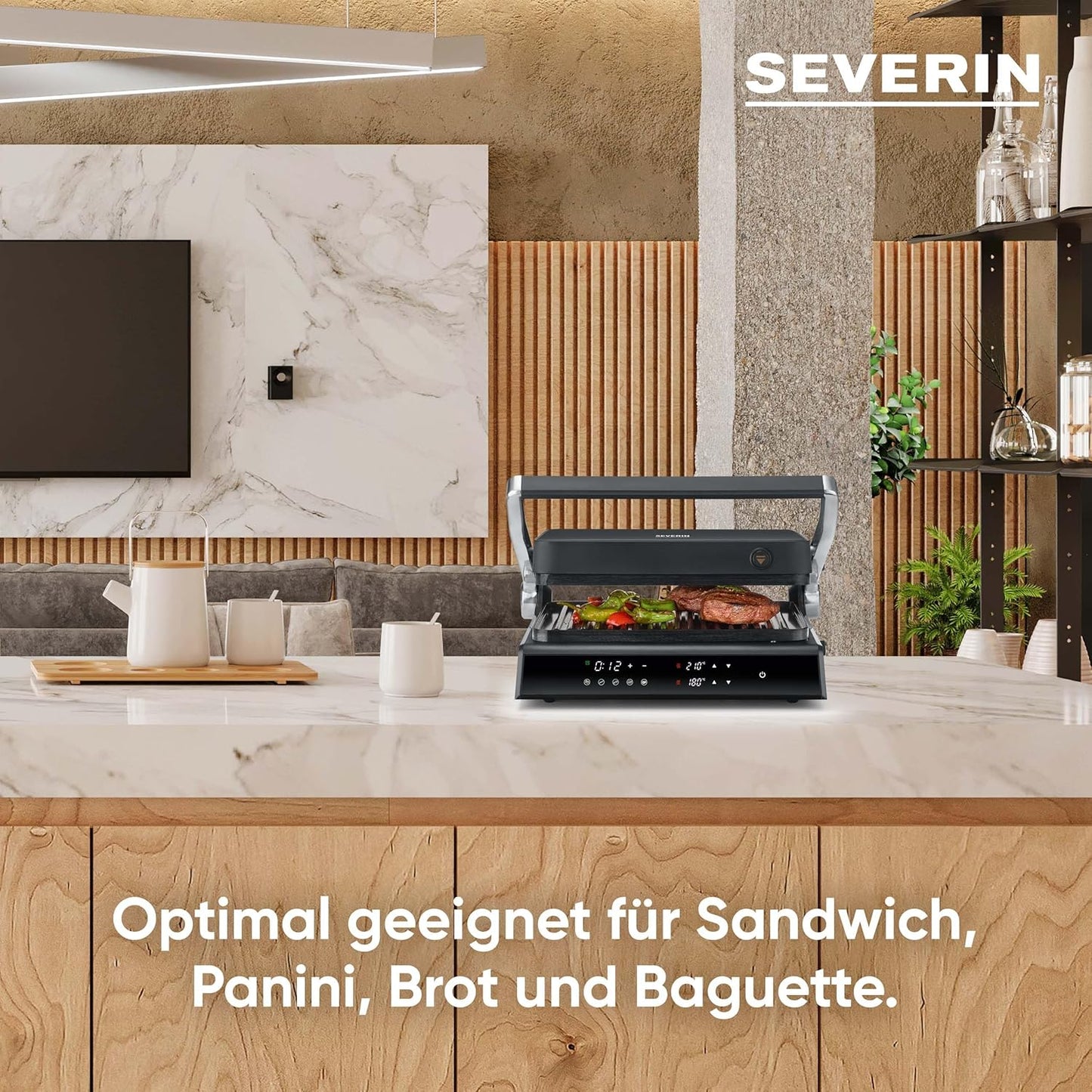 SEVERIN Sevini Comfort Kontaktgrill für Fleisch/Fisch/Gemüse - fettfreies Grillen