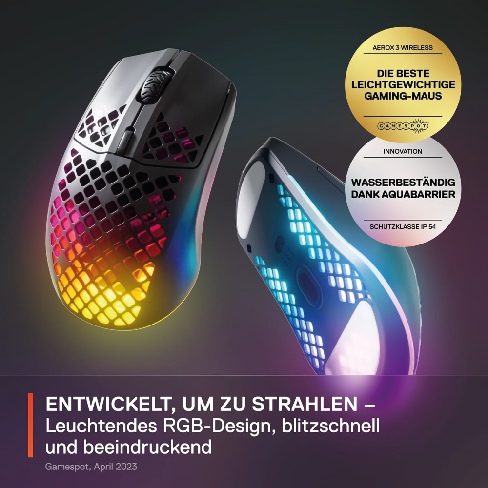 SteelSeries Aerox 3 Wireless RGB Gaming Maus 18.000 DPI TrueMove Air-Sensor