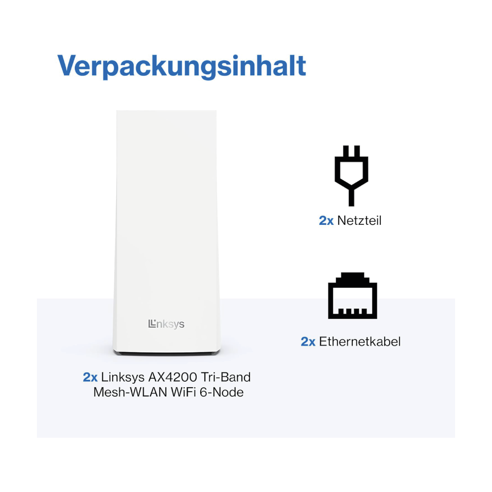 Linksys Velop MX8400 Router WLAN Mesh-WiFi (AX4200) WiFi 6 System 2er Pack