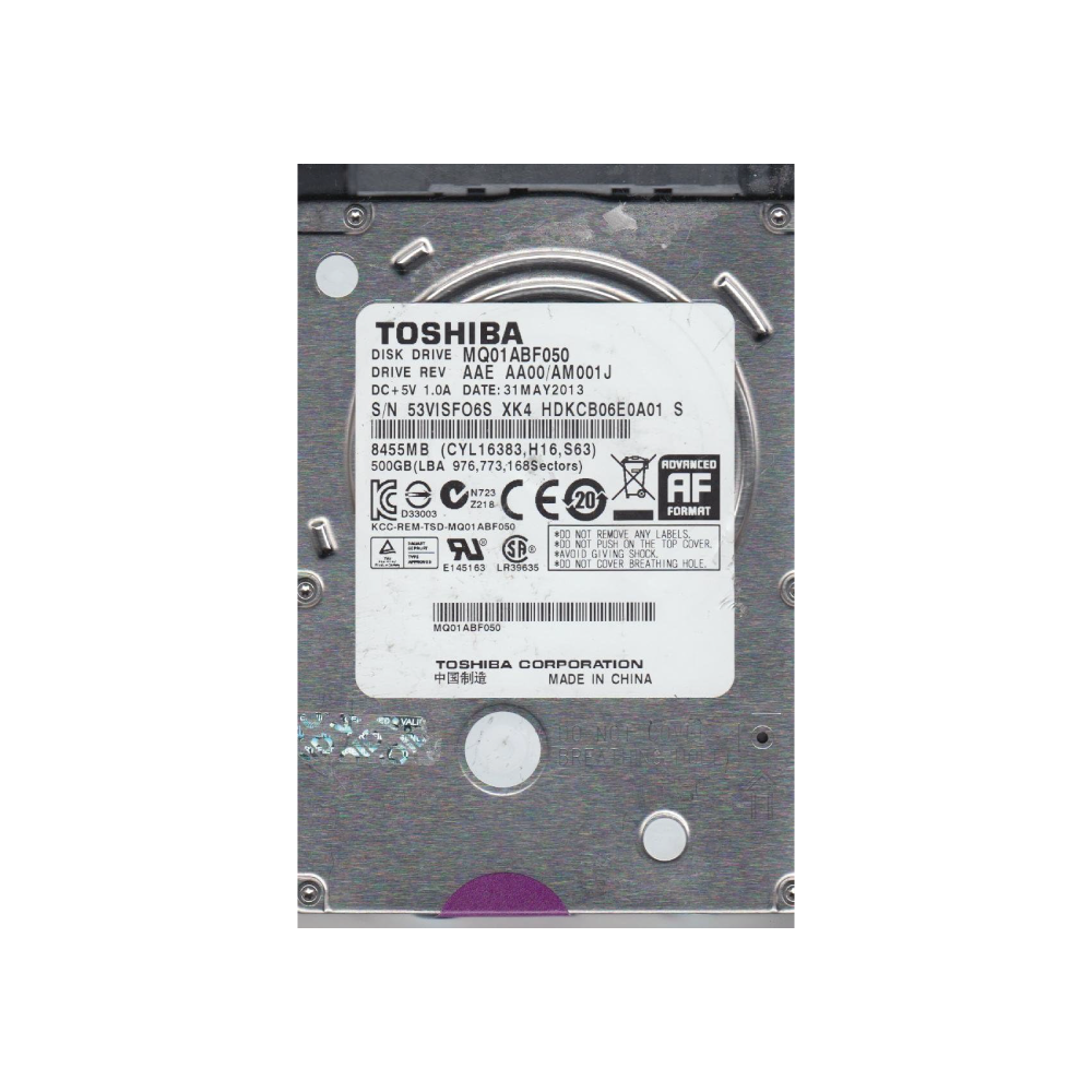 Toshiba 500GB Interne Festplatte MQ01ABF050 2,5 Zoll HDD SATA 6Gb/s 5400rpm