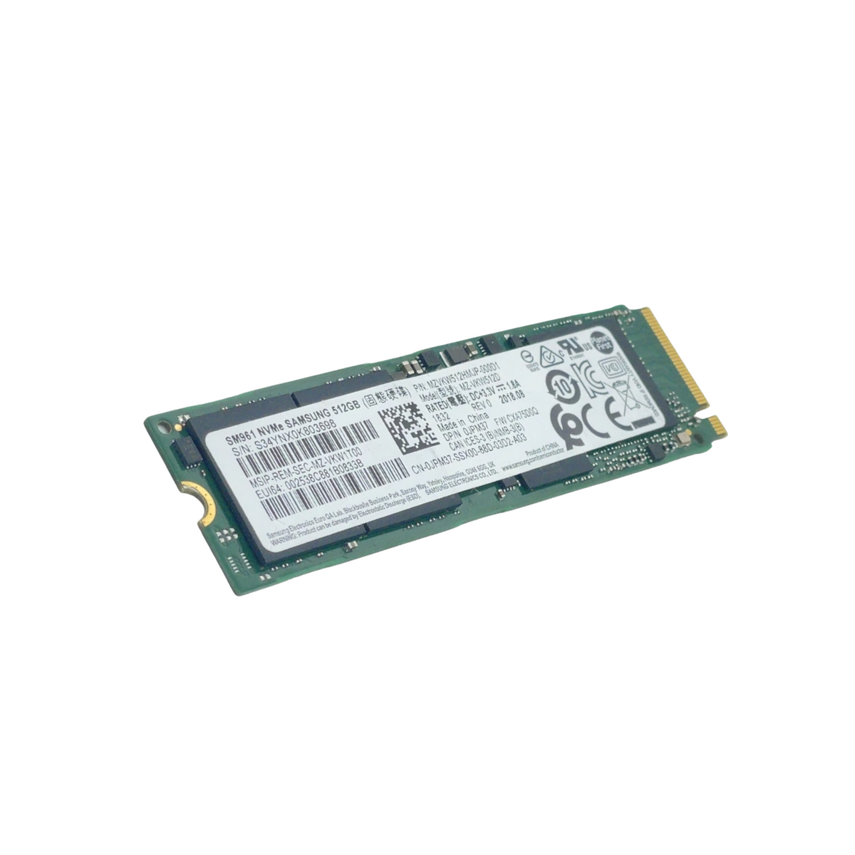 Samsung SM961 SSD 512GB M.2 2280 PCIe 3.0 x4 NVMe - MZVKW512HMJP