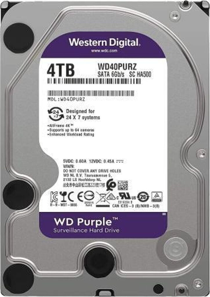 Western Digital WD Purple 4TB Interne Festplatte WD40PURZ 3,5 Zoll HDD SATA6Gb/s